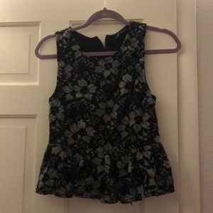 Grey and black floral pattern peplum shirt